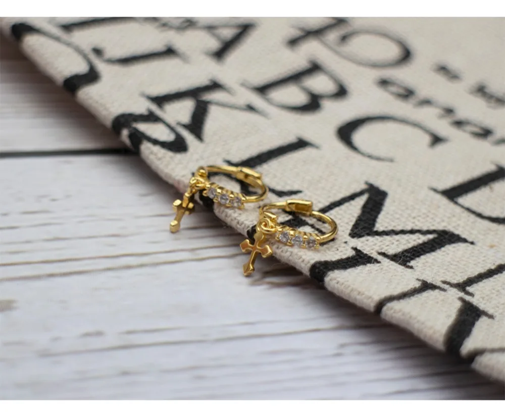 925 sterling silver earrings fashion zircon mini cross ear ring ear bone ear buckle cute wild female girl boy silver ear jewelry