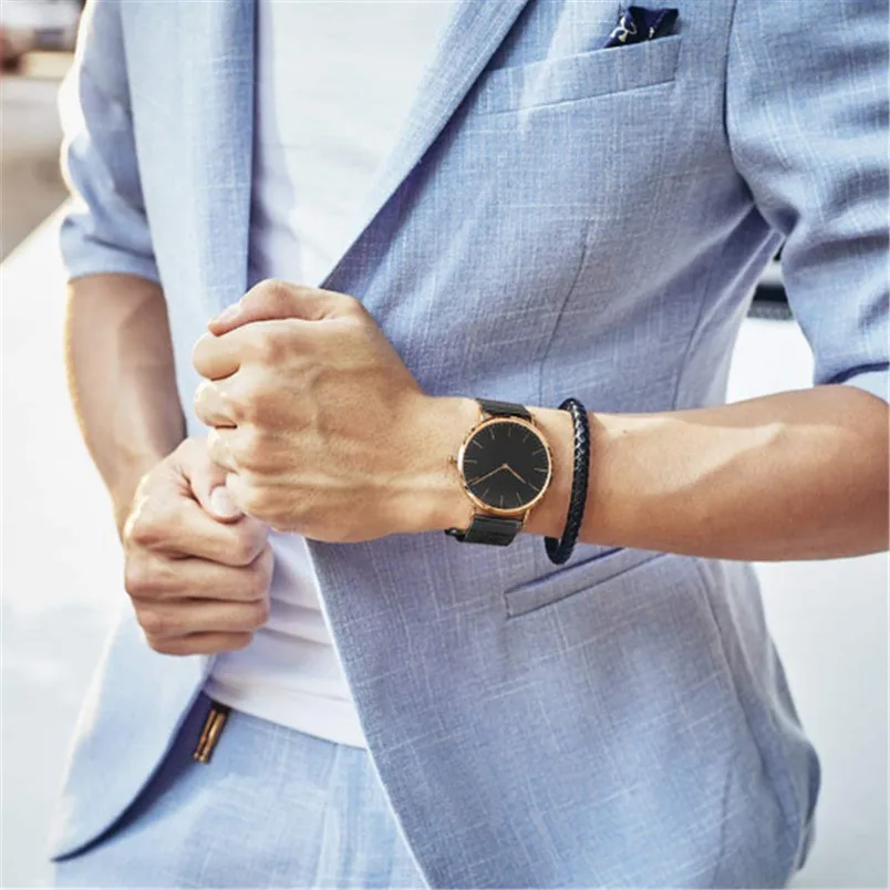 Новинка 2019 мужской роскошный бренд часов ультра тонкие часы из нержавеющей стали