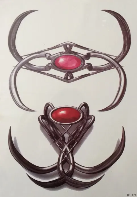 

2pcs 3D Red Ruby Jewelry Punk Totem large Temporary tattoo stickers men Women Arm chest back leg Big Temporary Tattoo stickers