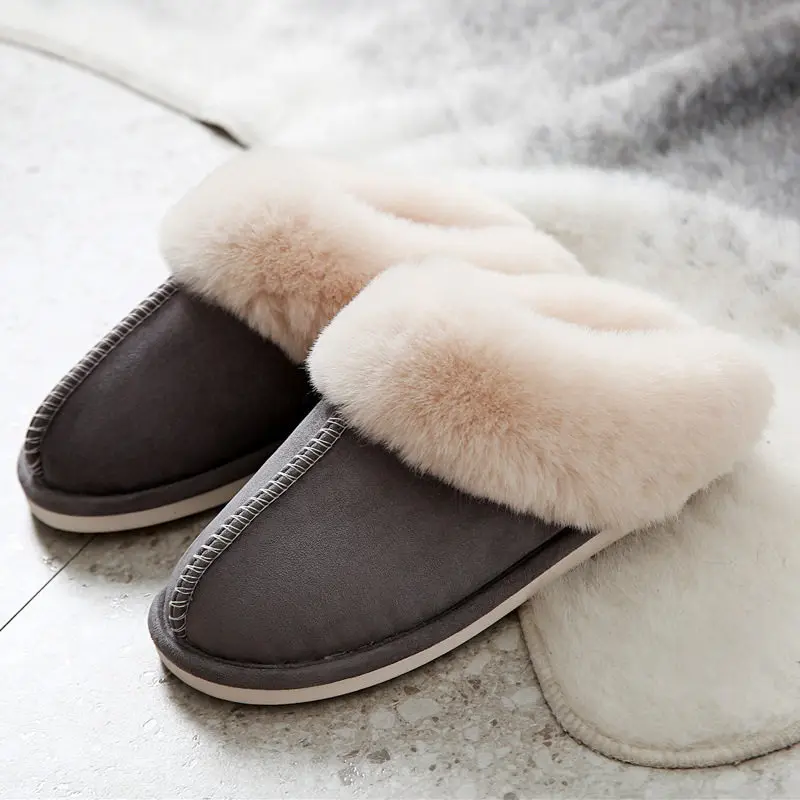 Grey Lizeruee/женские и мужские удобные тапочки из пены с эффектом памяти пушистая шерсть плюшевая домашняя обувь без шнуровки Домашняя и Уличная обувь из хлопка розового цвета - Цвет: Grey