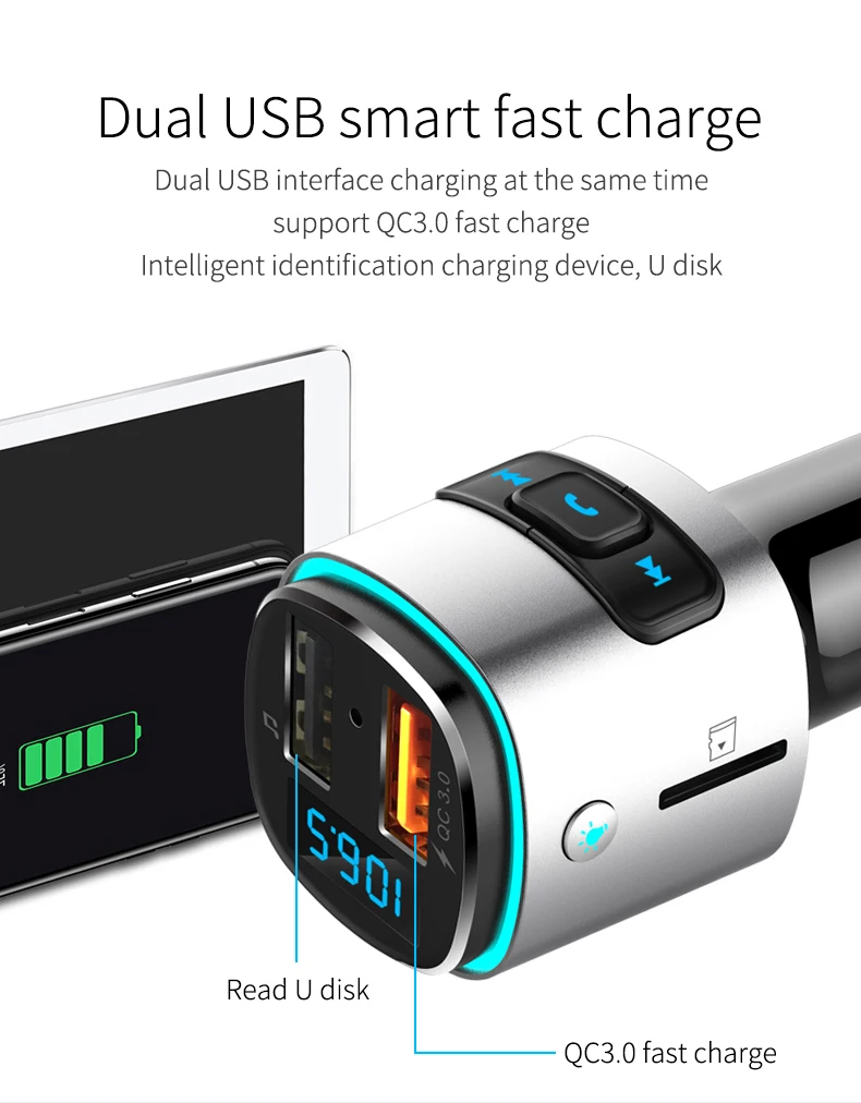 JINSERTA QC 3 0 USB быстрое зарядное устройство Bluetooth Автомобильный fm передатчик