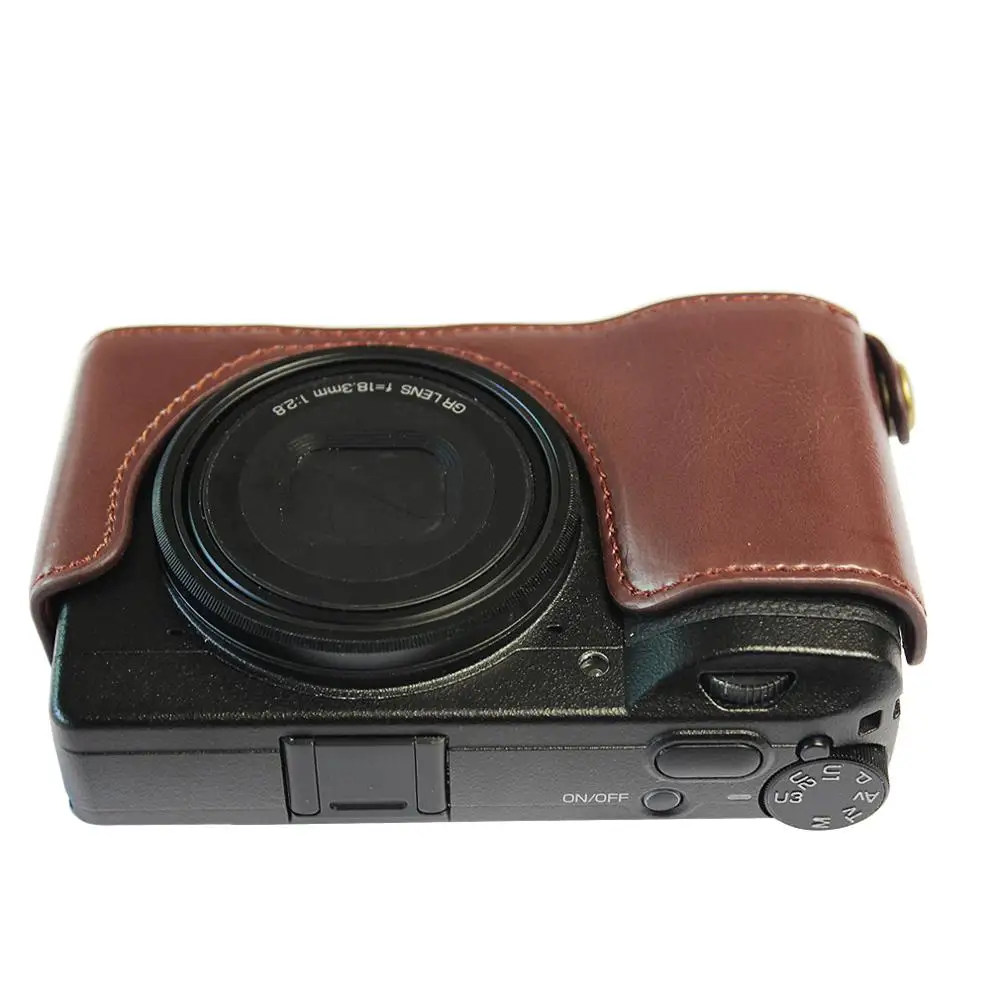 Half Body PU Leather Camera Case Bag For Ricoh GRIII GR3 Cover With Battery Opening | Bags & Cases