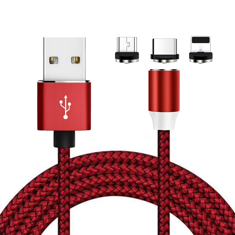 Красный 3 в 1 Магнитный Micro USB кабель для iPhone samsung type-c зарядный Магнитный зарядный адаптер usb type C кабели для мобильных телефонов - Цвет: Красный