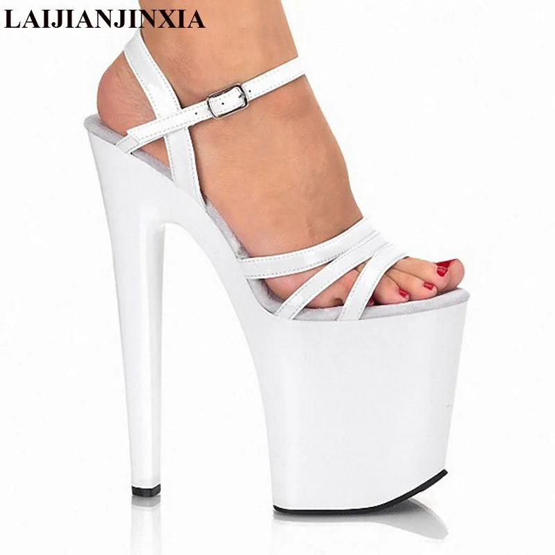 

LAIJIANJINXIA New Women Sexy PU Leather 20CM High Heels Sandals Shoes Plus Size 34-46 Ladies Spring Summer Sandals