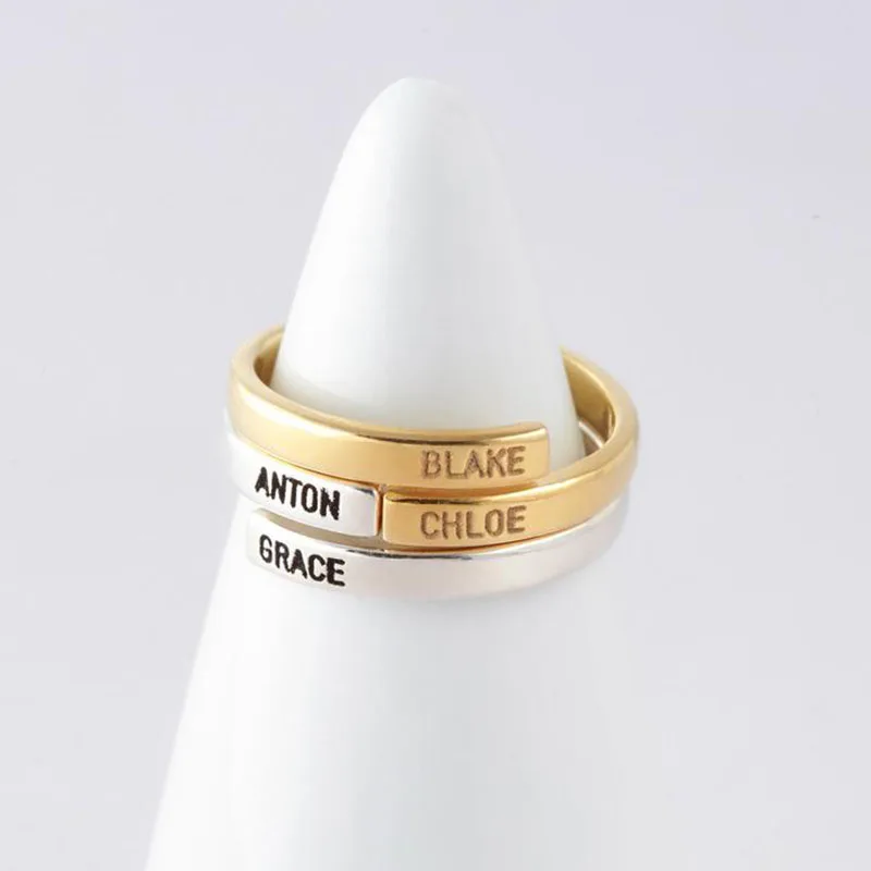 Custom TWO Name Ring Double Baguette Engraved Gold Layer wedding ring For Women Couple Lovers Jewelry Bijoux Femme | Украшения и