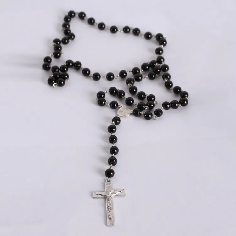 Абсолютно новое женское ожерелье с черными четками Прямая поставка|bead necklace|men cross