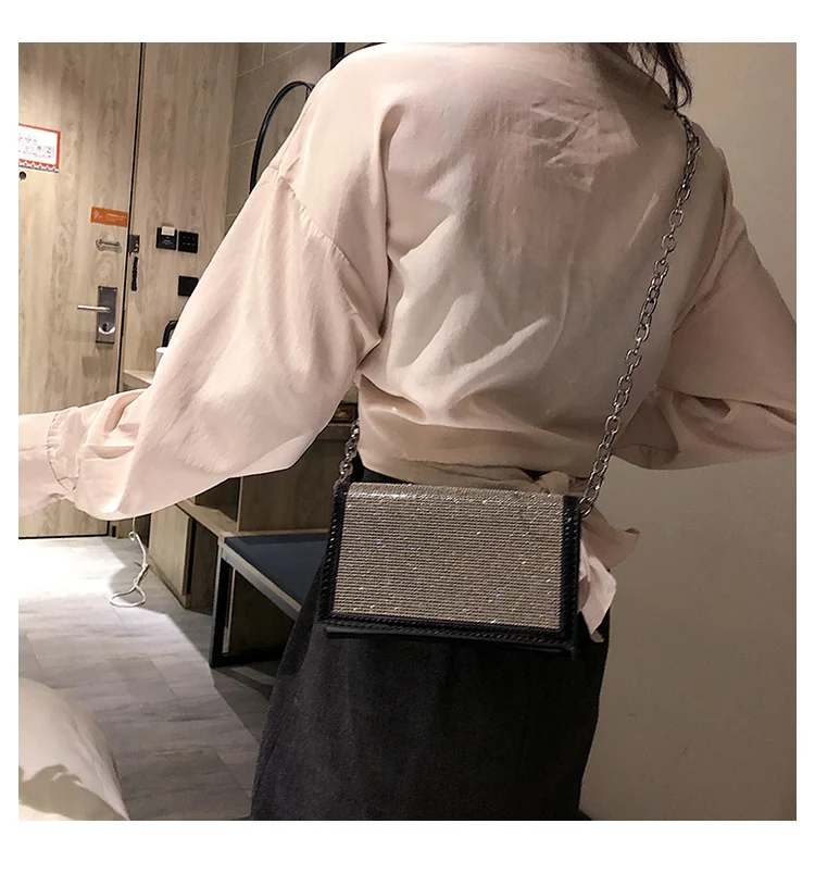 Shiny Diamond Female Flap Square Bag Summer New Quality PU Leather Women's Designer Handbag Chain Shoulder Messenger Bags
