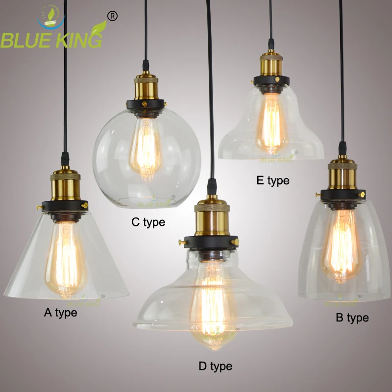 6 видов современного промышленного Стиль Стекло подвесной светильник Тень