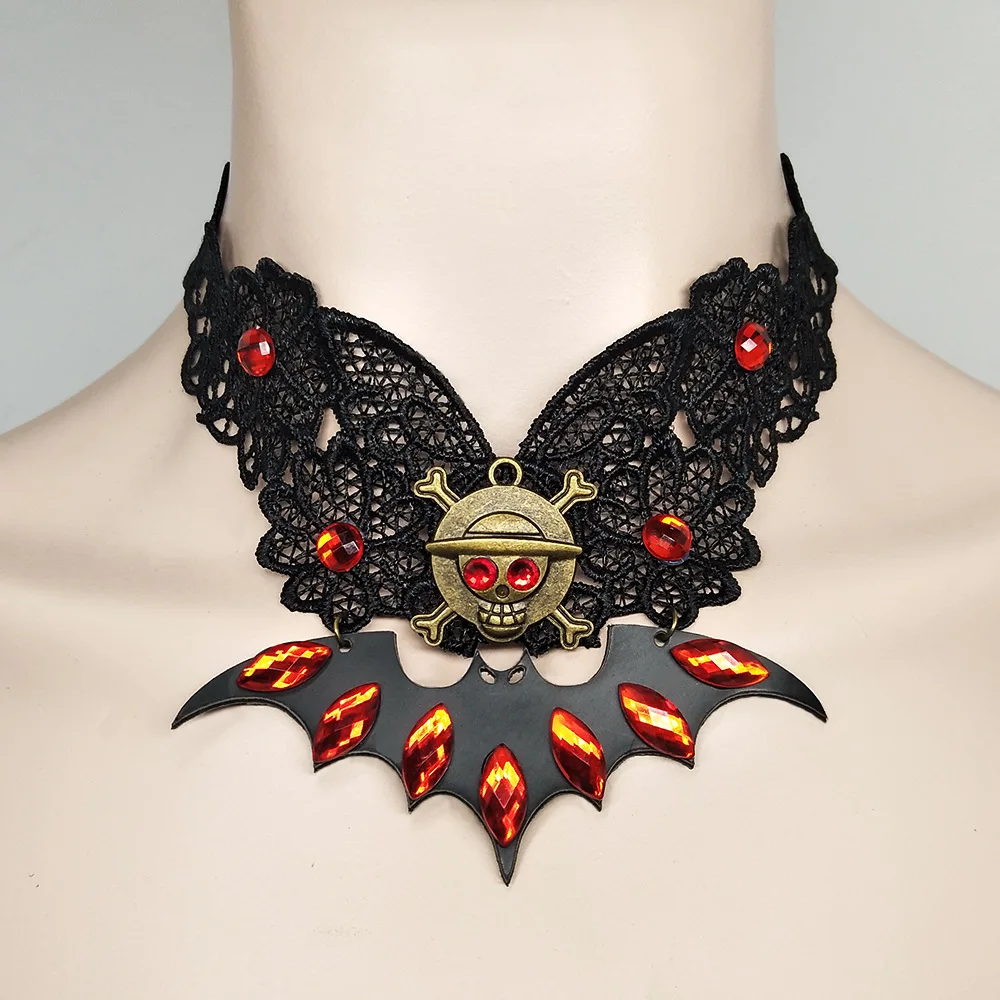 

GLHGJP Vintage Women Lace Choker Necklace Gothic Bat Jewelry False Collar Necklace Accessories Vampire Halloween Party Jewelry