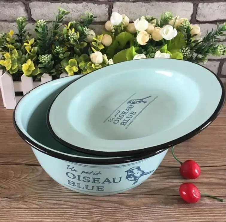 Креативная суповая миска с эмалью ностальгии в стиле ретро Салатница железная