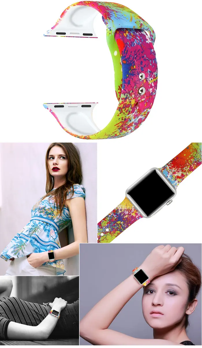 Спортивный ремешок для часов для apple watch band 44 мм, 42 мм, 40 мм, 38 мм, версия для печати силиконовый ремешок для наручных часов iwatch, версия 5/4/3/2/1 браслет аксессуары
