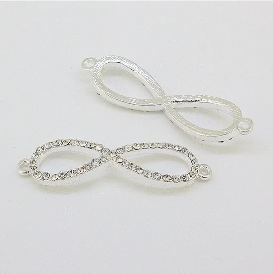 

Wholesale 11*42mm silver plated Curved Side Ways Infinity Czech Crystal Metal Bracelet Connector Charm Bead