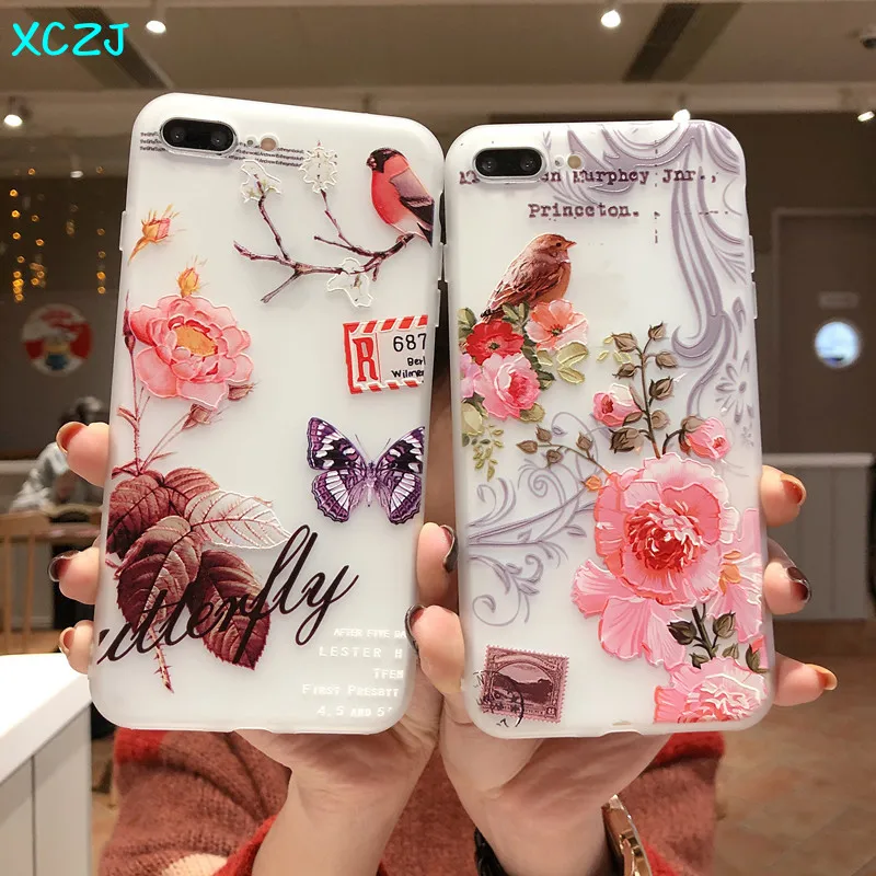 Прозрачный силиконовый чехол для телефона XCZJ с цветами iPhone 7 8 Plus XS Max XR розовые