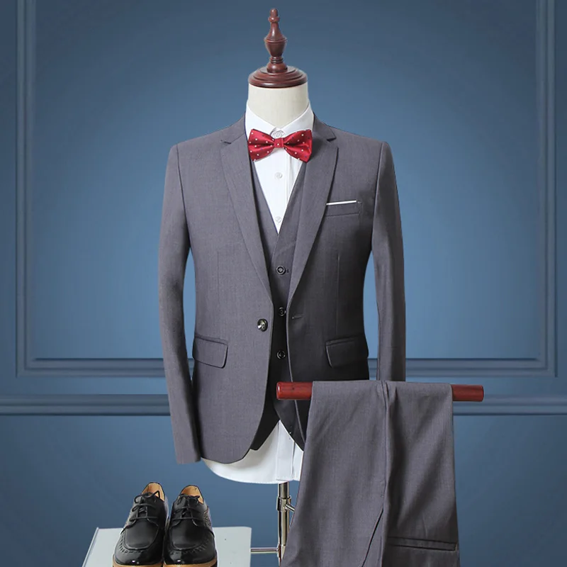 Модные Для мужчин Slim Fit Бизнес костюмы мужской свадебный костюм мужской костюмы для званого обеда Для мужчин Нарядные Костюмы для свадьбы Комплект из 3-х предметов пиджак, жилет, брюки - Цвет: same as photo