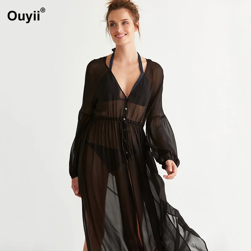 Женский кардиган бикини шифоновая однобортная пляжная юбка длинный купальник