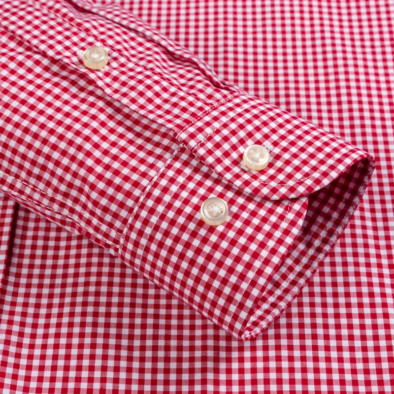 Men's Standard-Fit Long-Sleeve Micro-Check Shirts | Patch Pocket | Thin Soft 100% Cotton | White/Red Lines Checked Plaid Casual Shirt image 4