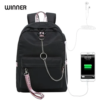 Школьный рюкзак WINNER для мальчиков и девочек, Одноцветный USB рюкзак для подростков, большая вместительность, модная дорожная водонепроницаемая сумка для ноутбука - Цвет: Pink and Black