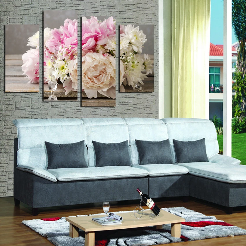 

4pcs/set Colorful flowers painting Oil Painting Flower On Canvas pictures for living room Home Decor wall Unframed F18856
