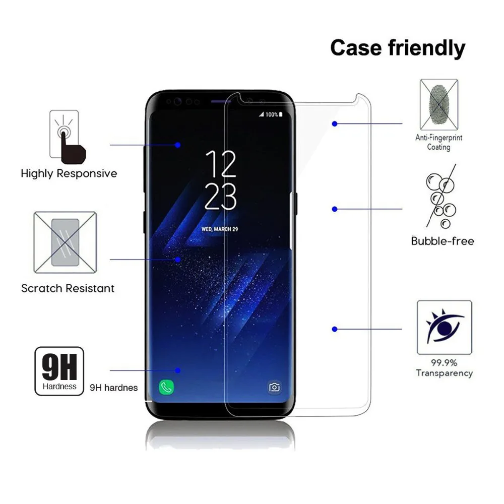 2 шт./лот чехол дружественное защитное закаленное стекло для samsung S6 edge S6 edge plus S7 S7 edge S8 S8 Plus S9 S9 Plus Note 8 Note 9