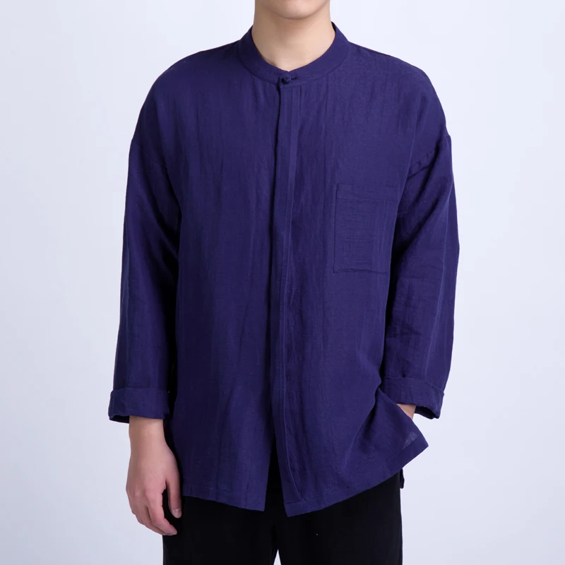 Новинка хлопковые одноцветные рубашки с длинным рукавом в китайском стиле