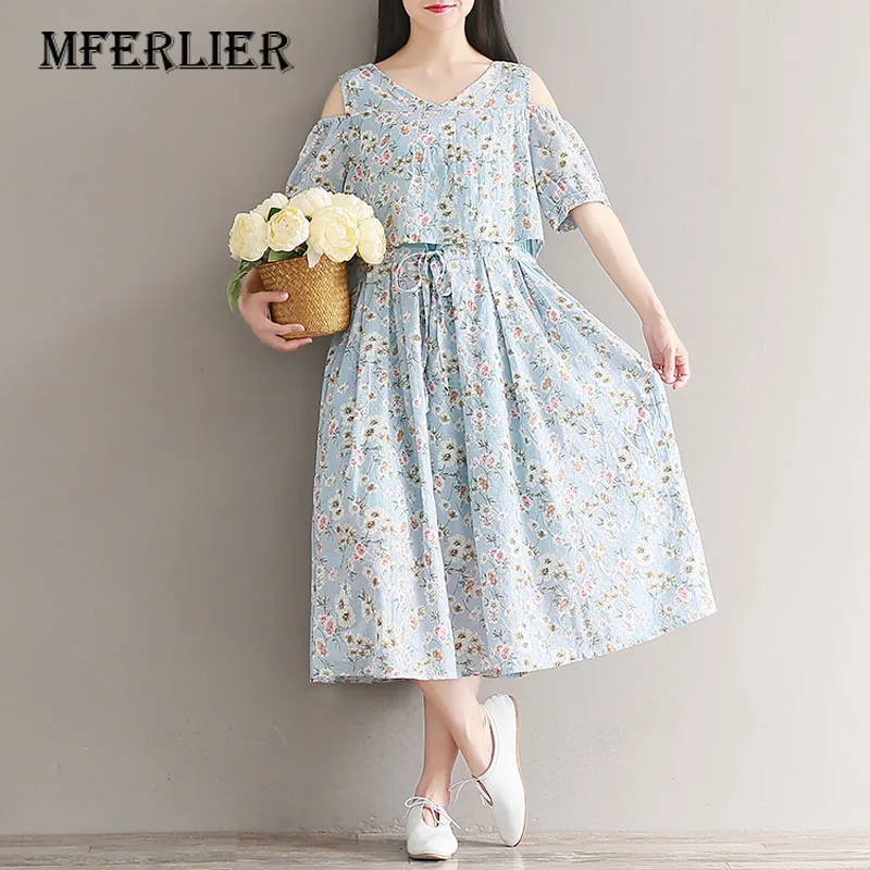 Женское летнее платье винтажное с цветочным принтом открытыми плечами высокой