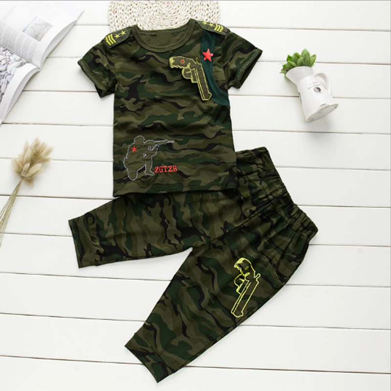 Boys Clothing Sets 2018 Fashion Summer Solid Cotton Camouflage T-shirts + Pants Kids Suit Casual Style Children 3cs050 | Детская одежда