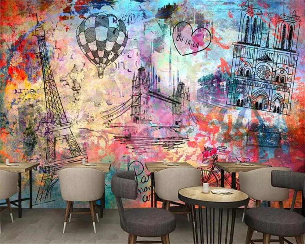 Обои для спальни с граффити в европейском английском стиле обои стен рулонах 3