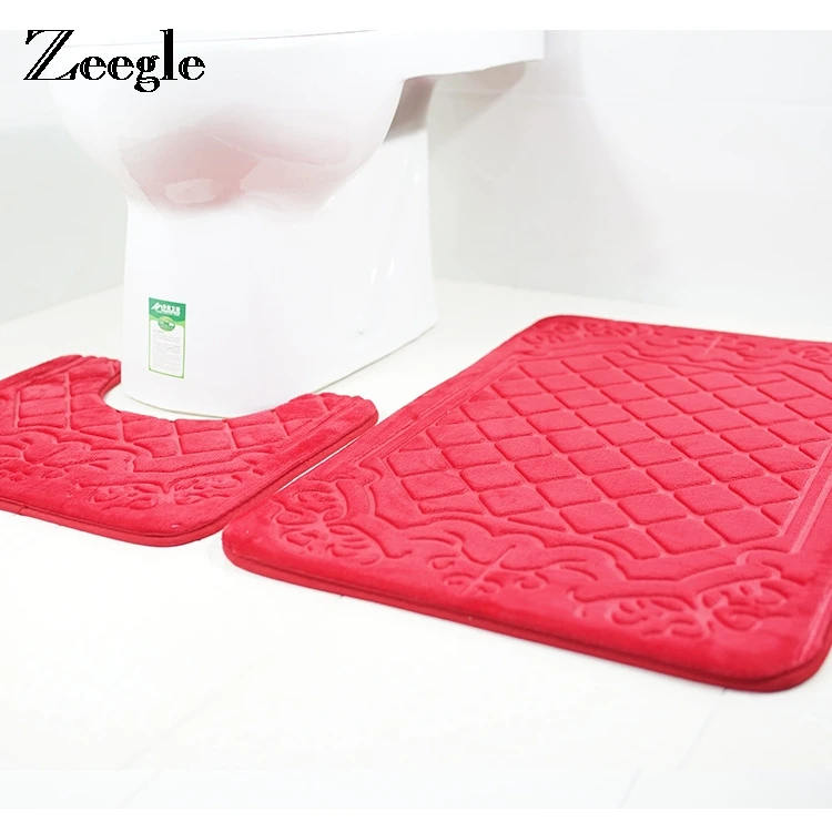 

Zeegle 2pcs/set Bathroom Bath Mats Set Non-slip Bathroom Floor Mats Sponge Water Absorbing Bathroom Carpet U Shape Toilet Rugs