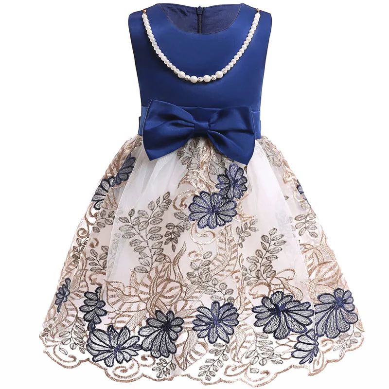 Navy blue KEAIYOUHUO; Новинка года; Детские платья для девочек; летнее платье принцессы с бантом; Элегантное свадебное платье без рукавов; одежда для детей; vestidos - Цвет: Navy blue