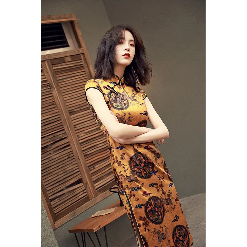 Винтажные вечерние китайское женское Ципао платье тонкое qipao