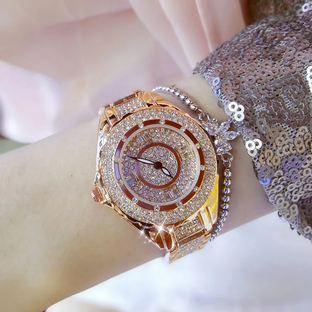 rose-with-bracelet Лидер продаж женские часы леди Алмазный Платье часы золотые серебряные Нержавеющая сталь наручные часы со стразами Женская обувь с украшением в виде кристаллов часы - Цвет: rose-with-bracelet