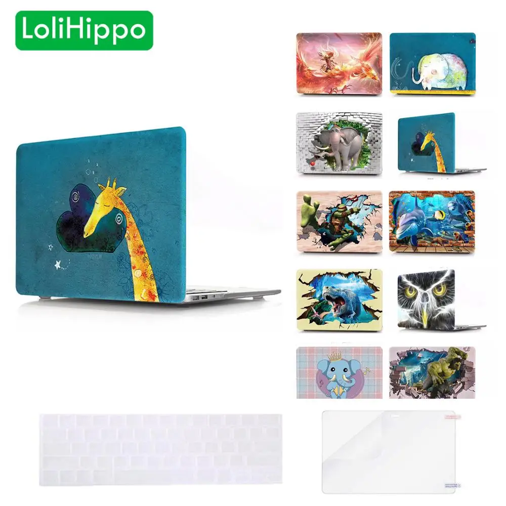 LoliHippo чехол для ноутбука с рисунками животных дракон слон собака ноутбук