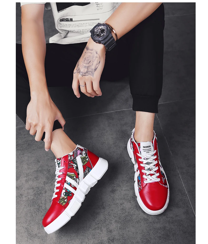 Moipheng New Graffiti Sneakers Autumn Winter High Top Lover Shoes PU Woman Sneakers White Shoes Plus Size Zapatos De Mujer
