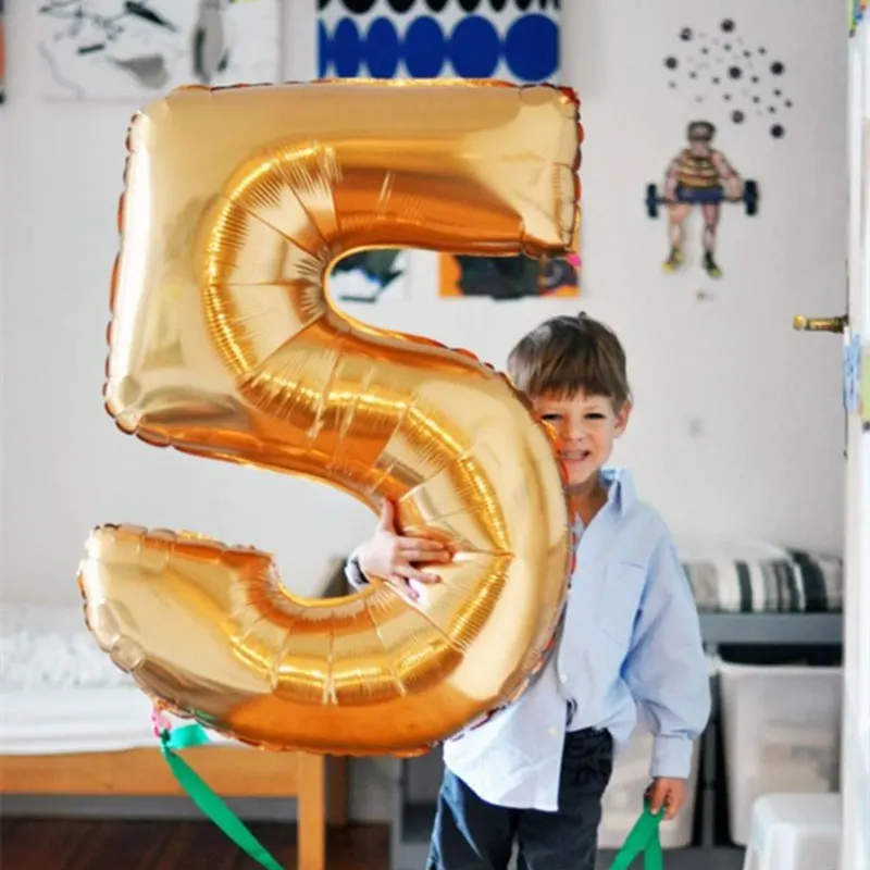 30 дюймовое Золотое серебряное число гелиевый шарик из фольги шары для дня