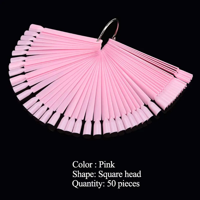 Pink 50pcs 50 шт., овальная форма, половинные накладные ногти, гель для маникюра, УФ-набор, сделай сам, для практики, полные кончики для ногтей, веер, прозрачные кончики для ногтей, инструмент для дизайна лака - Цвет: Pink 50pcs