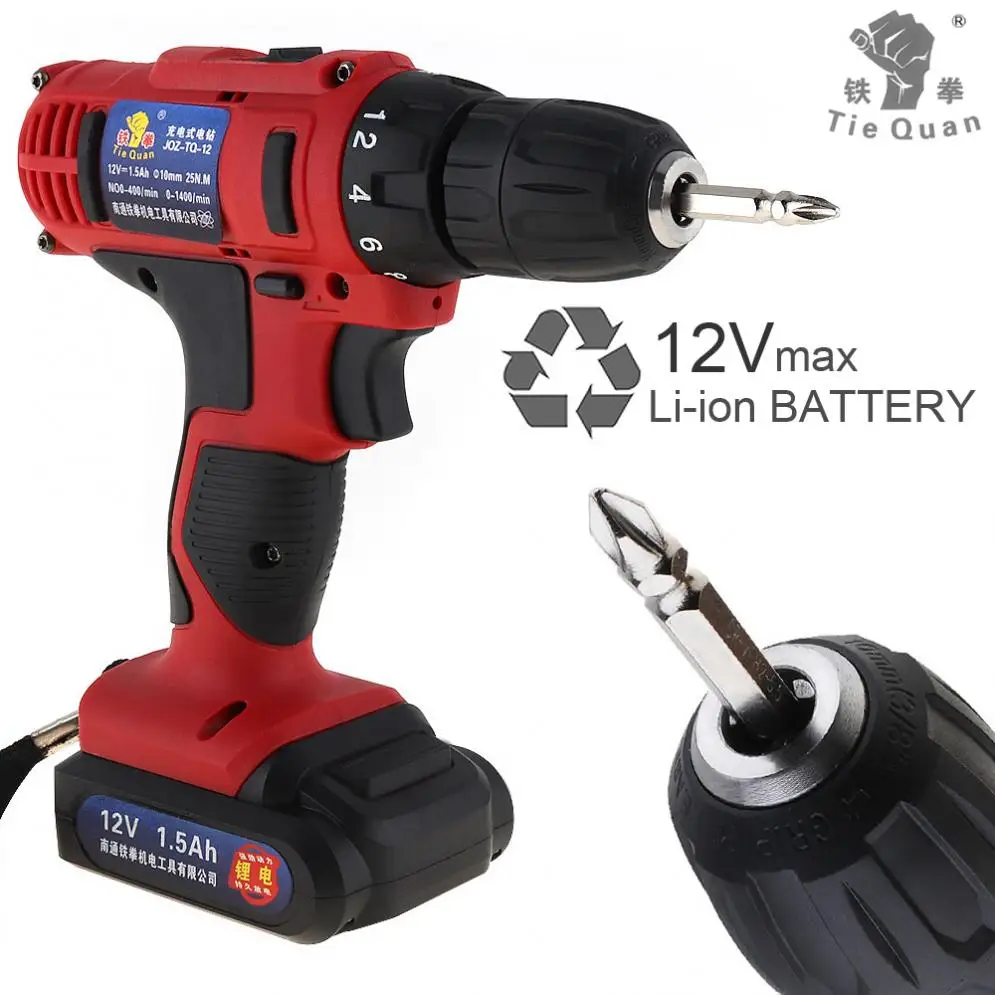 AC 100-240 V Беспроводная 12V электрическая дрель/шуруповерт с 18 зубчатым моментом и двухскоростной регулировкой для винтов/штамповки