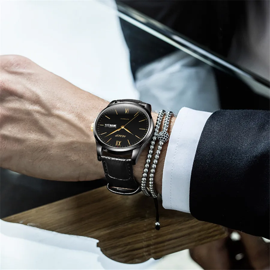 Мужские автоматические механические часы AESOP роскошные повседневные из