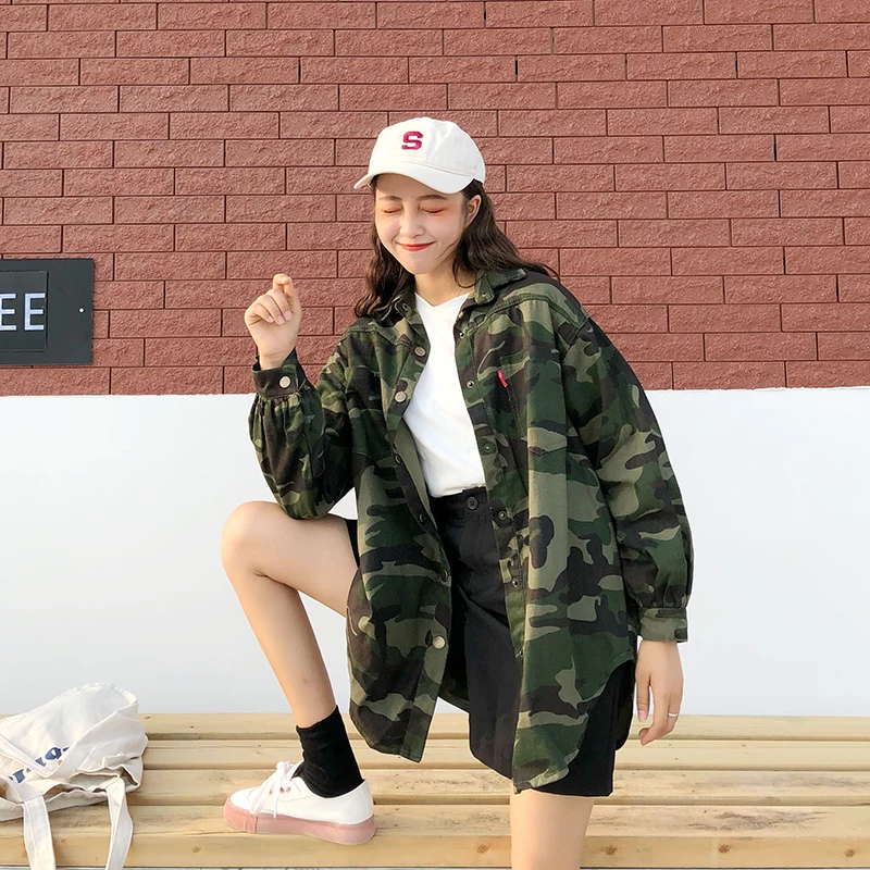 Для женщин камуфляжная футболка 2019 Новый Демисезонный Женская мода Повседневное