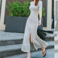 free shipping 2018 new fashion plus size xs 10xl long maxi dress summer spring short sleeve modal dress with slit customized