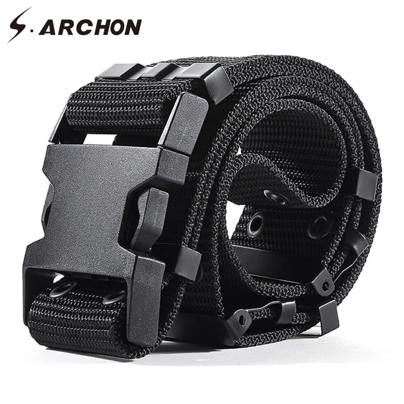 S.ARCHON Thick Adjuster Buckle Tactical Nylon Belt Men Casual Fastness Buttonhole Military Waist Survival Combat Army Belts | Аксессуары