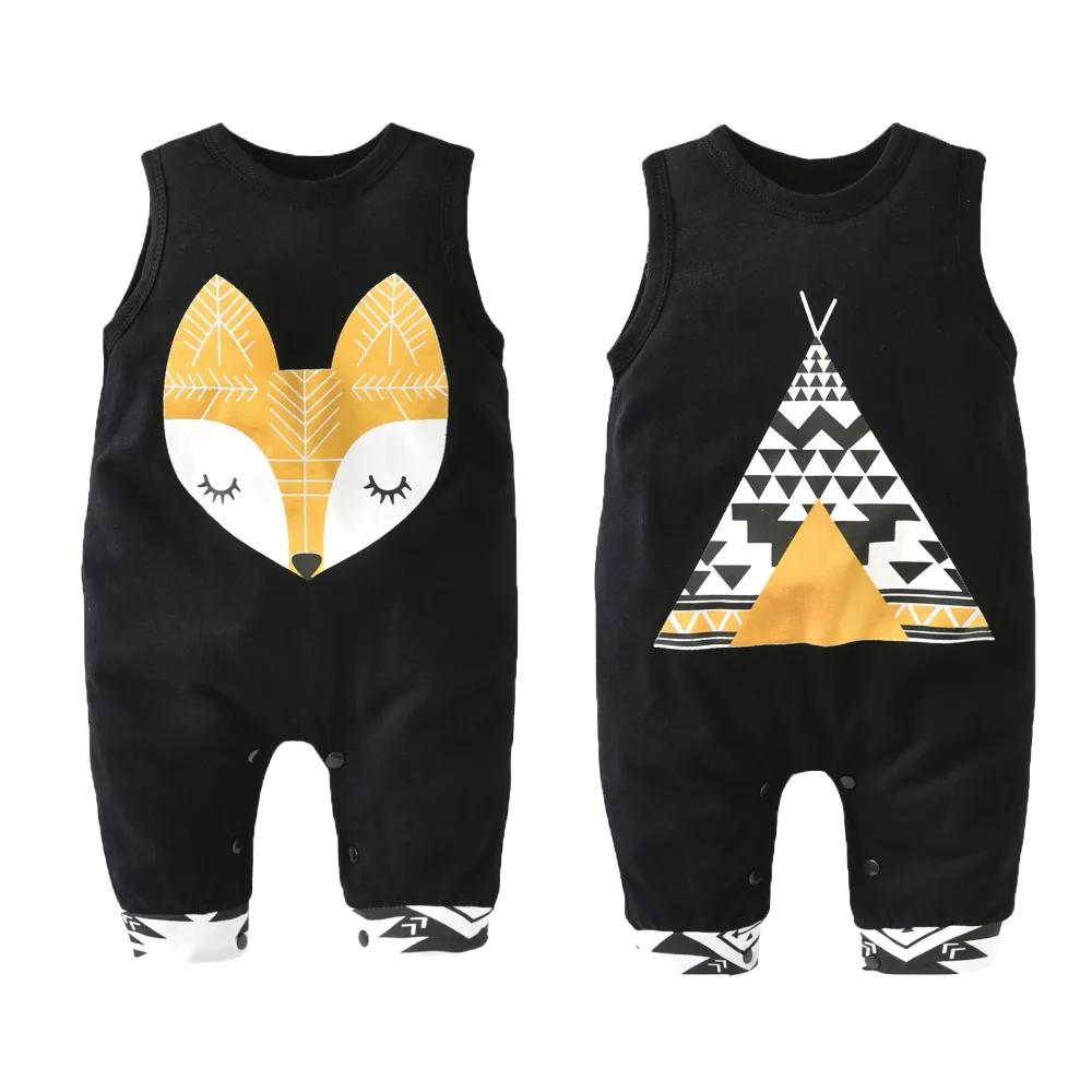 Летний стиль 2020 детский слитный комбинезон без рукавов с мультяшным принтом для