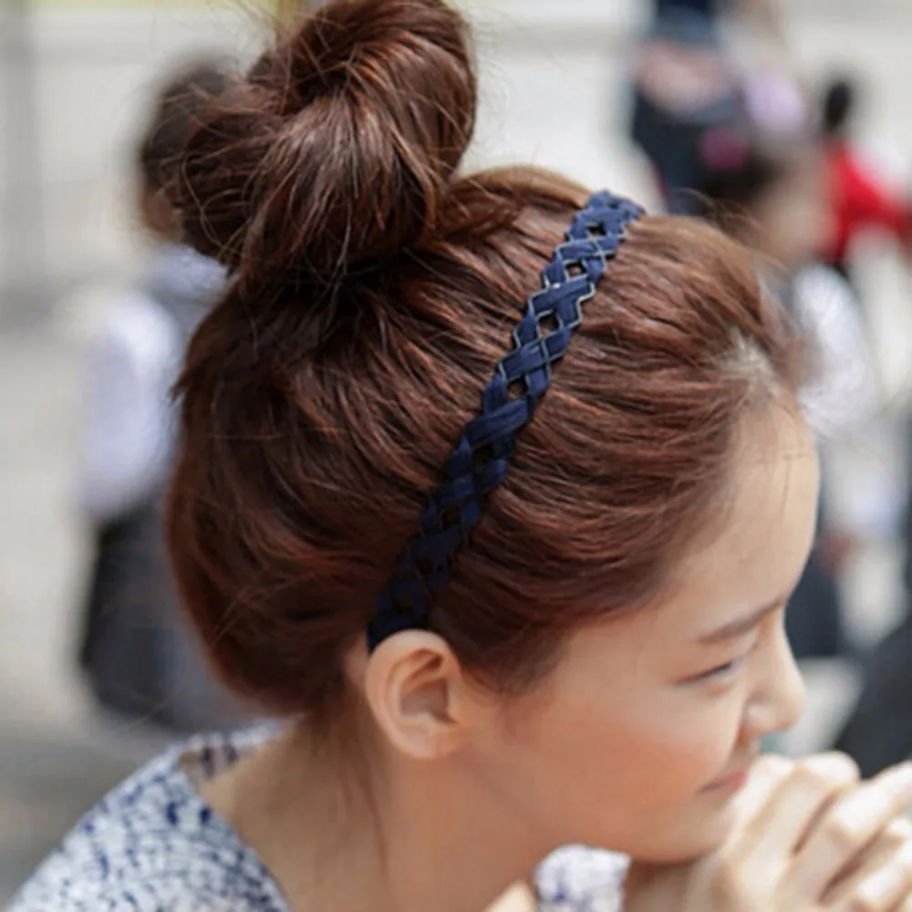 1 PC Navy Blue Pierced Hollow Braided Headband Women Girl Simple Comfortable Headdress Accessories | Украшения и аксессуары
