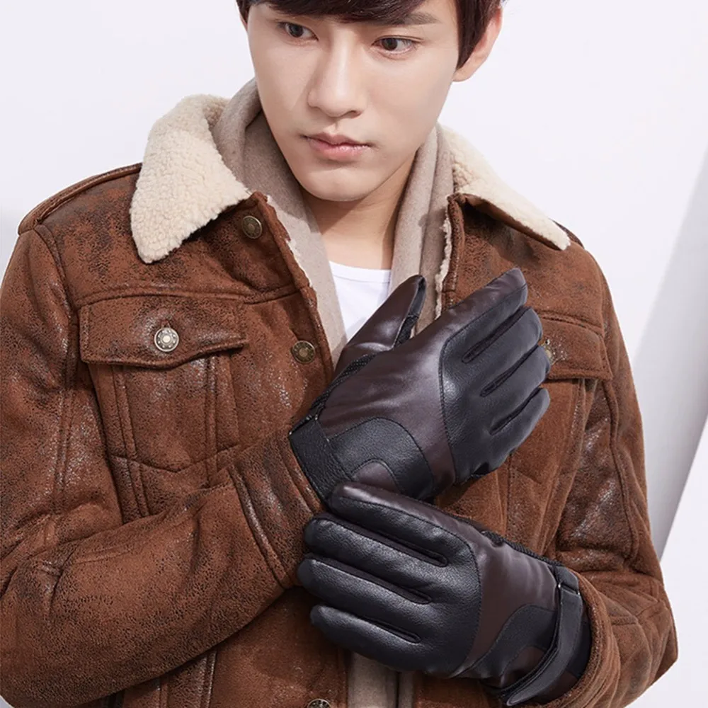 Лыжные кожаные перчатки Мужские Зимние для сенсорного экрана утолщенные