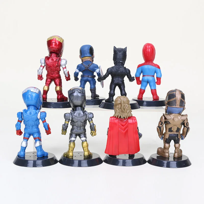 Набор из 8 игрушек Marvel 10 см Мстители Бесконечность войны танос Железный человек черный человек паук Халк Черная пантера ПВХ Фигурки Модель