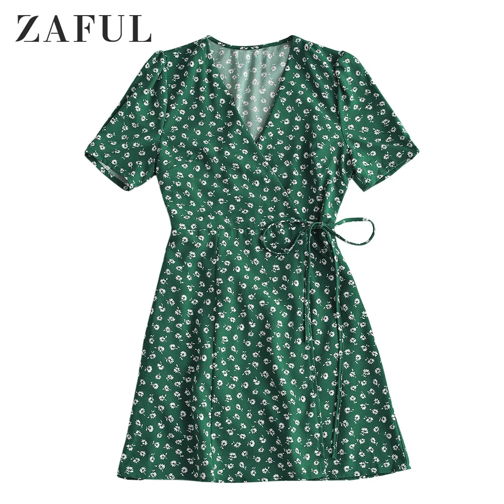 Женское пляжное платье ZAFUL шифоновое мини с цветочным принтом и треугольным