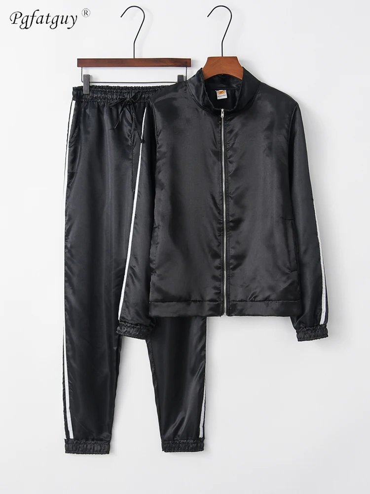 2 Piece set 2019 Summer Women's Side Striped Jacket+Elastic Waist Pant Sets Women Fashion Black Green Purple Jacket Suits |