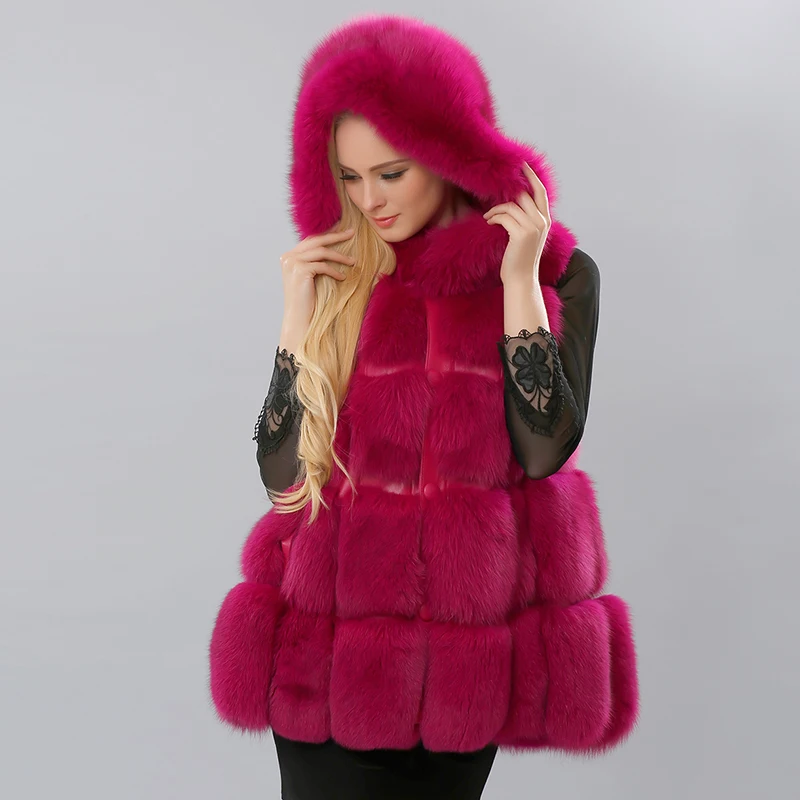 2017 г. Заводская ручной работы с капюшоном из натуральной жилет Для женщин лиса