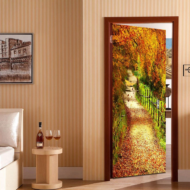 Лес пейзаж 3D дверь стикер Настенная ПВХ Виниловая самоклеющаяся обои для спальни
