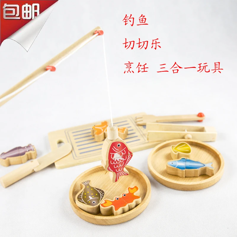 Candice guo! Деревянная игрушка для малышей подарок рыболовные кухонные игровой дом