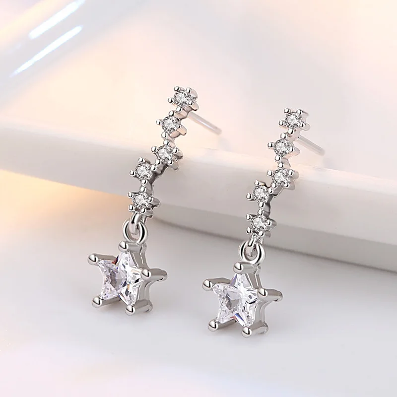 Новый Дизайн Ясно Crystal Star Свадебные Серьги для Для женщин Длинные висячие серьги